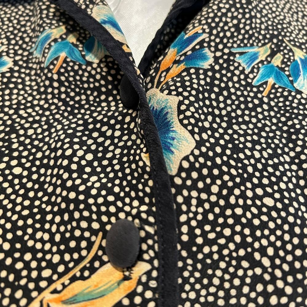 Vintage 00s Black Silk Floral Polka Dot Sleeveless Vest Top Size 8 - Picture 8 of 14